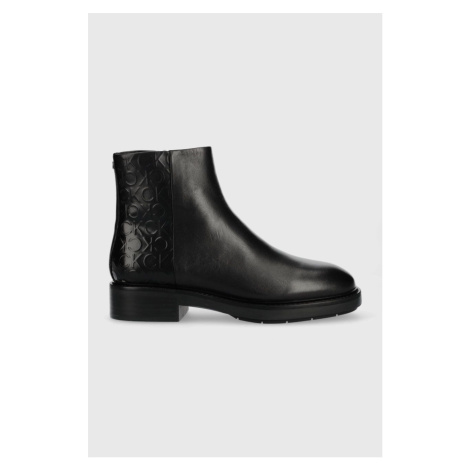Nízké kozačky Calvin Klein Rubber Sole Ankle Boot dámské, černá barva, na plochém podpatku