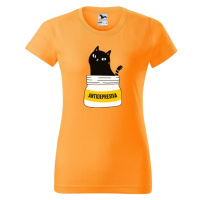 DOBRÝ TRIKO Dámské tričko s potiskem s kočkou ANTIDEPRESIVA Barva: Tangerine orange