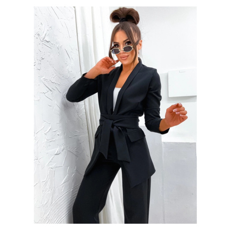 Černý dámský komplet - volné sako a široké kalhoty (8167)