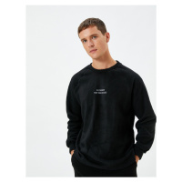 Koton Fleece Sweatshirt Slogan Embroidered Crew Neck Long Sleeve