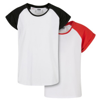 Dívčí kontrastní raglánové tričko 2-balení bílá/hugered+bílá/černá