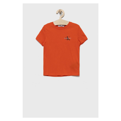 Dětské bavlněné tričko Calvin Klein Jeans oranžová barva, s potiskem |  Modio.cz
