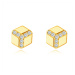 Zlaté 585 náušnice - šestiúhelník s hladkým povrchem, kulaté čiré zirkony, puzetky