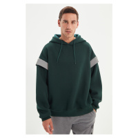 Trendyol Green Oversize/Wide-Fit Hooded Reflective Detail Fleece Inside Sweatshirt