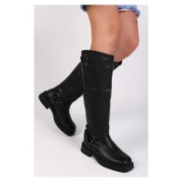 Shoeberry Women's Lottie Black Buckled Boots