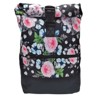 Tapple Černo-modro-růžový dámský rolovací batoh s květinami Bellinda 33 l