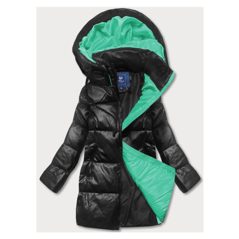 Černo-zelená volná dámská bunda z ekologické kůže (AG6-20B) Ann Gissy
