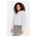 Trendyol Curve Gray Hooded Basic Thin Knitted Crop Sweatshirt