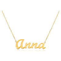 Zlatý nastavitelný náhrdelník 14K se jménem Anna, jemný blýskavý řetízek