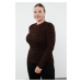 Trendyol Curve Brown Striped Ribbed Body-hugging Knitted Sweater