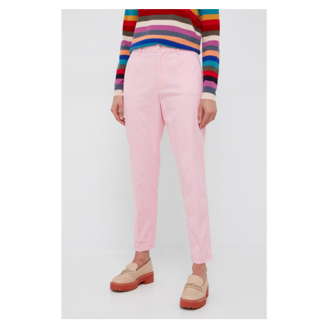 Kalhoty Polo Ralph Lauren dámské, růžová barva, střih chinos, high waist
