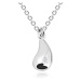 Stříbrný 925 náhrdelník - zrcadlově lesklá kapka s diamantem, řetízek