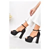 Fox Shoes Black/black Fabric Platform Thick Heeled Evening Dress Shoes