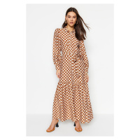 Trendyol Orange Belted Checkered Woven Shirt Dress