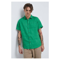 Plátěná košile Medicine zelená barva, regular, s klasickým límcem
