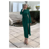 Madmext Emerald Basic Slit Detailed Long Sleeve Dress