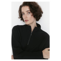 Trendyol Black Thessaloniki/Knitwear Look, Zippered Collar Regular/Regular Knitted Sweatshirt