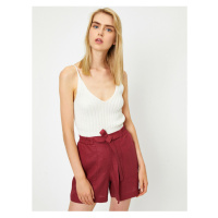 Koton Women's Burgundy Laced Linen Shorts