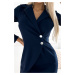 Tmavě modré přeložené dámské šaty v byznys stylu s knoflíky a límečkem 340-5
