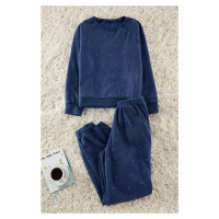 Trendyol Navy Blue Polka Dot Fleece Winter Knitted Pajamas Set