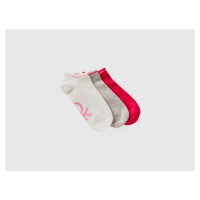 Benetton, Red, Gray And White Short Socks