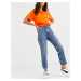 Only cropped straight leg jeans with high waist in blue