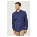 AC&Co / Altınyıldız Classics Men's Navy Blue Slim Fit Buttoned Collar Linen Look 100% Cotton Fla