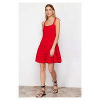 Trendyol Mini Woven Dress with Red Skirt Flounce Fabric