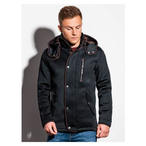 Ombre Clothing Černý moderní kabát s kapucí c200