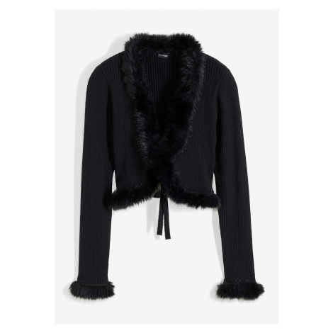 Bonprix BODYFLIRT pletený kabátek s umělou kožešinou Barva: Černá, Mezinárodní