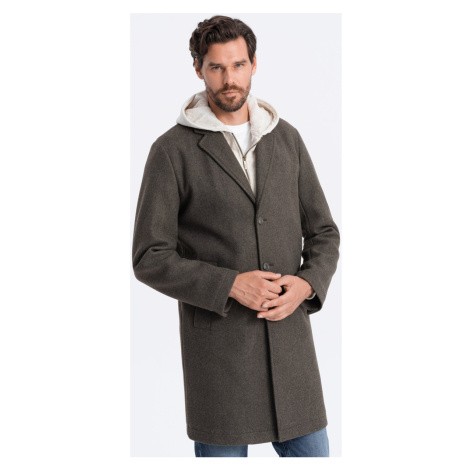 Ombre Pánský crombie coat Gauddle grafitovo-khaki Šedá