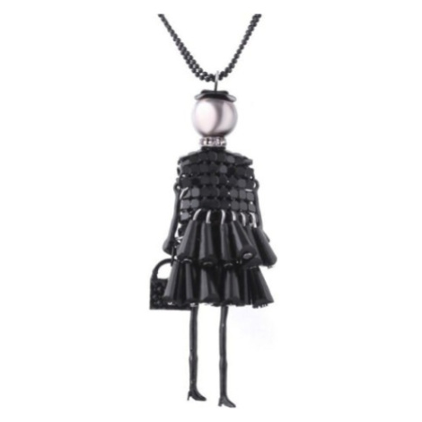 Camerazar Dámský dlouhý svetr s originálním náhrdelníkem ve tvaru panenky, černý bižuterní kov, 