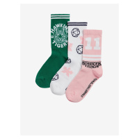 Sada tří párů holčičích ponožek v růžové, bílé a zelené barvě s motivem Marks & Spencer Stranger