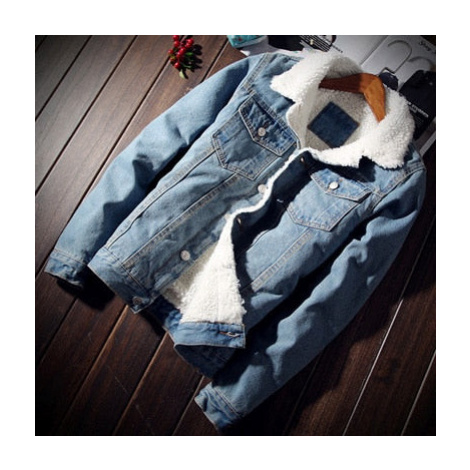 Pánská zimní džínová bunda s kožíškem a kapsami