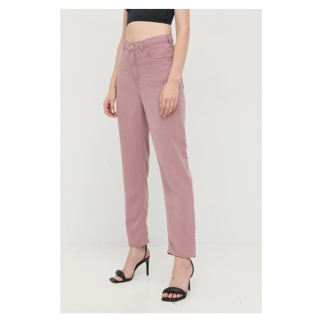 Kalhoty Guess dámské, fialová barva, jednoduché, high waist