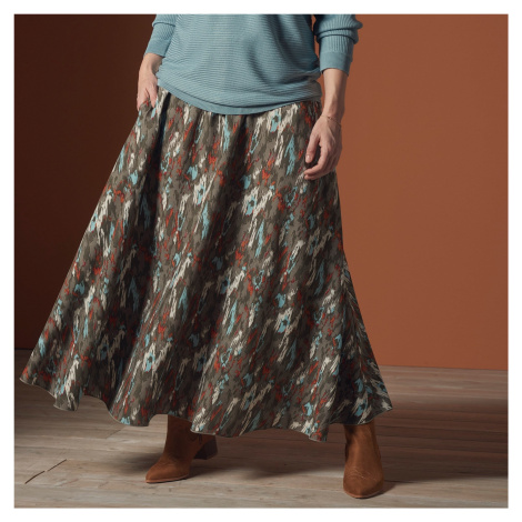 Blancheporte Dlouhá sukně s etno vzorem khaki