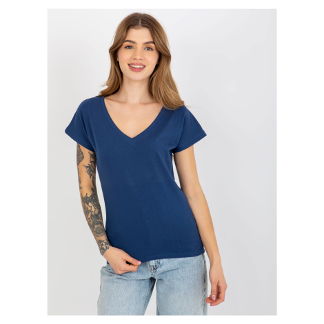Klasické základní tričko v námořnické modré barvě s výstřihem do V Fashionhunters