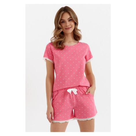 Bavlněné pyžamo Emotion krátké růžové s puntíky Cana