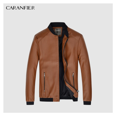 Kožená pánská bunda elegantní se stojáčkem - HNĚDÁ CARANFLER