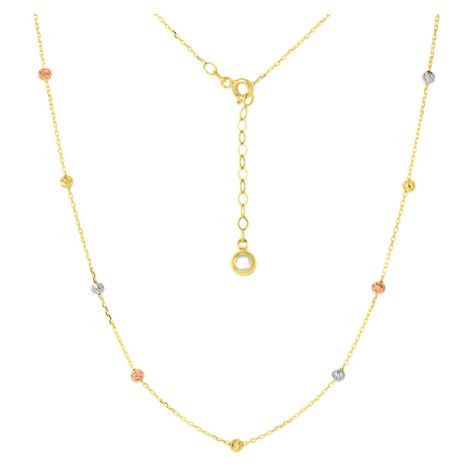 GEMMAX Jewelry Řetízkový zlatý náhrdelník zdobený barevnými korálky 45+3 cm GLNCN-48-33331