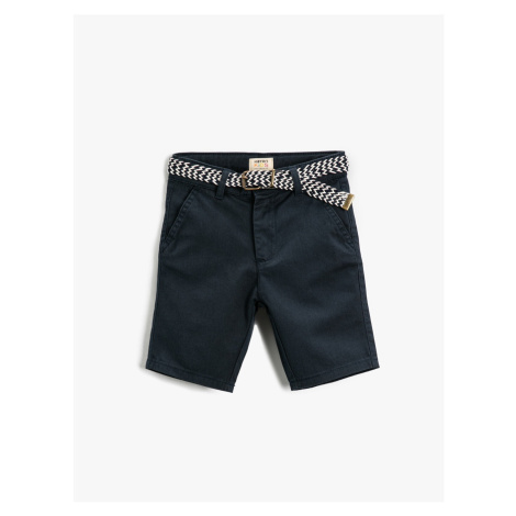 Koton Slim Belt Shorts Pocket Elastic Waist Above Knee Cotton