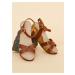 Hnědé dámské kožené vzorované sandálky na klínku OJJU