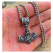 Camerazar Pánský náhrdelník s kladivem Thor Mjolnir, stříbrný, chirurgická ocel, délka řetízku c