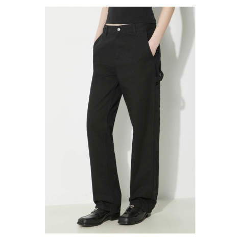 Bavlněné kalhoty Carhartt WIP Pierce Pant Straight černá barva, jednoduché, high waist, I032966.