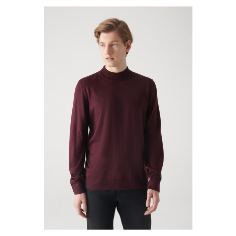Avva Men's Burgundy Half Turtleneck Wool Blended Regular Fit Knitwear Sweater