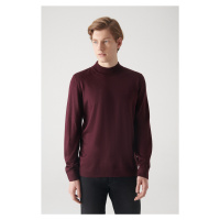 Avva Men's Burgundy Half Turtleneck Wool Blended Regular Fit Knitwear Sweater