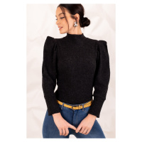 armonika Women's Black Watermelon Sleeve Knitwear Sweater