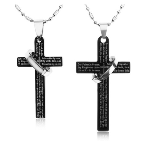 Sada náhrdelníků pro dvojici z oceli 316L, černé kříže s kroužkem, modlitba Šperky eshop