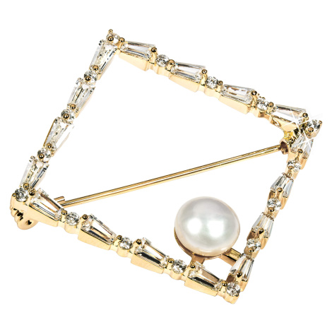 JwL Luxury Pearls Třpytivá pozlacená brož s pravou perlou JL0520