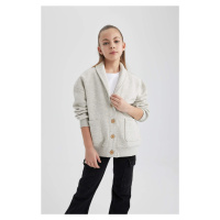 DEFACTO Girl Crew Neck Soft Fuzzy Cardigan